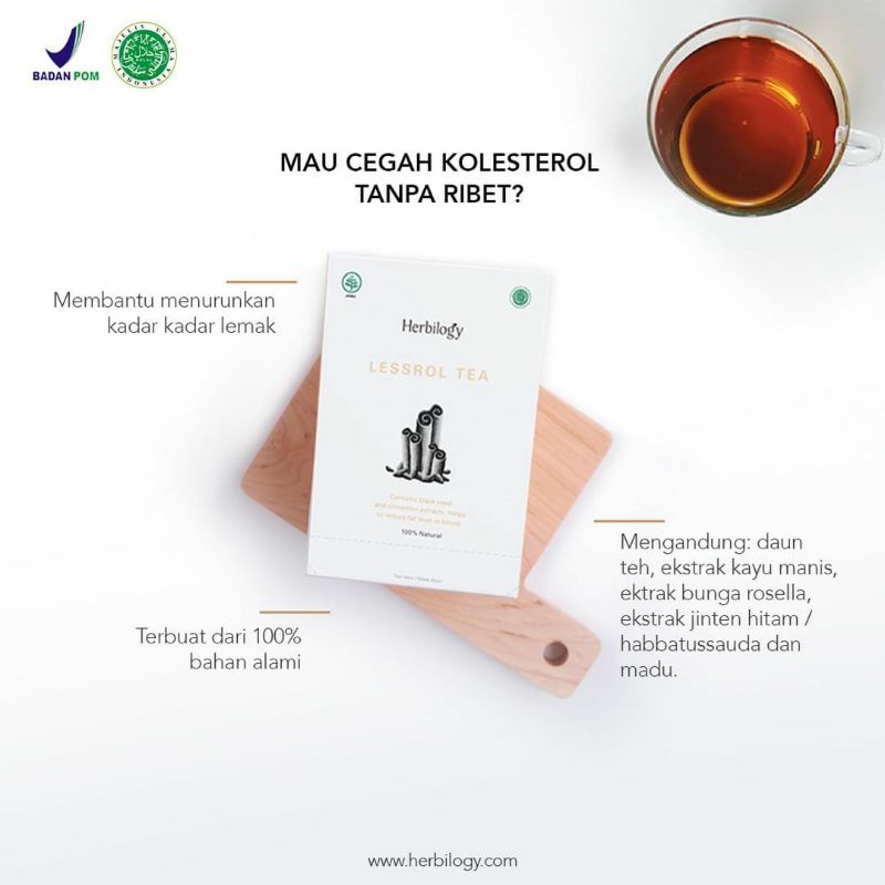 HERBILOGY Lessrol Tea Teh Herbal Penurun Kolesterol Alami Natural