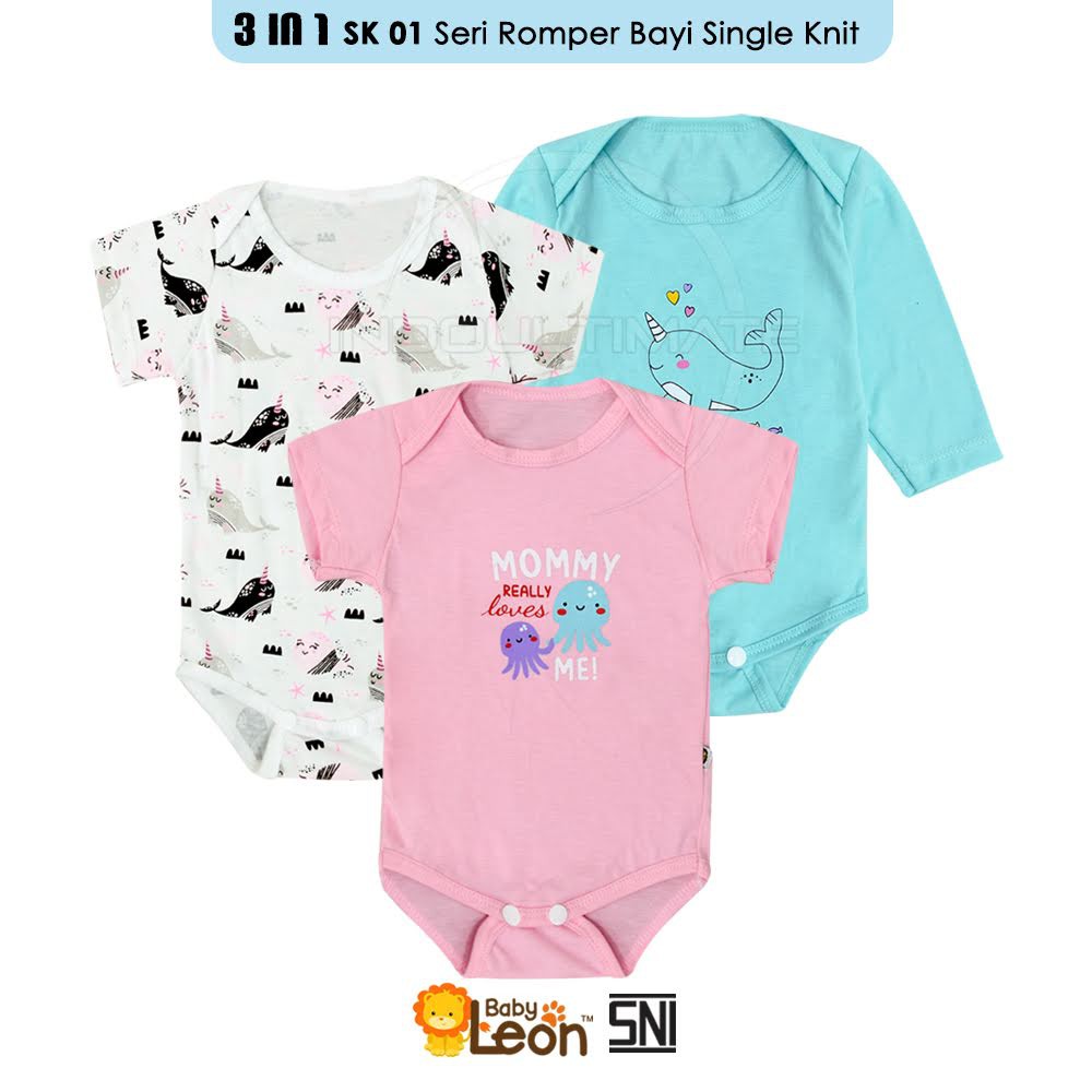 3in1 Jumper Bayi lengan panjang BABY LEON 0-12bln Jumsuit Bayi Cotton SERI-SK01 Sleepsuit Baju Bayi