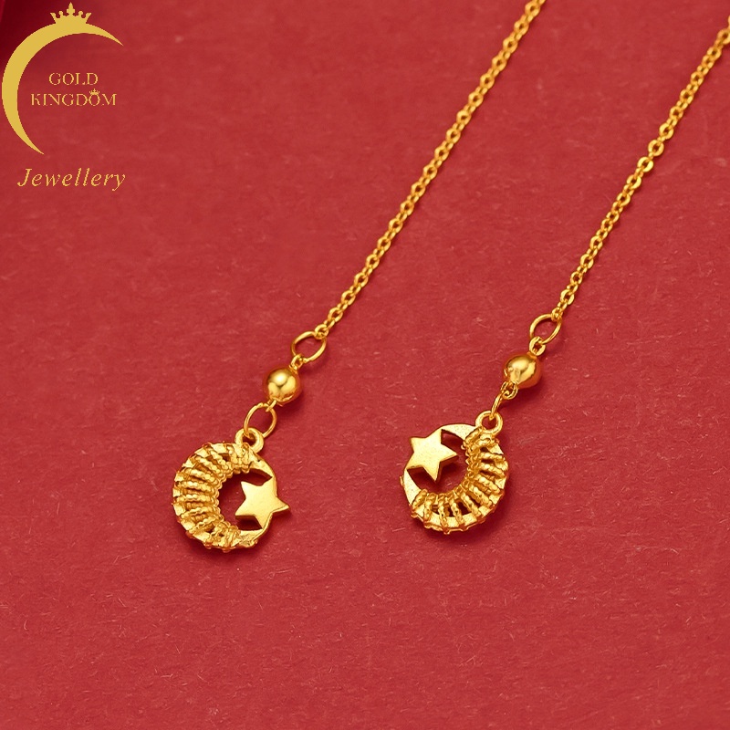 Anting Tusuk Gantung Desain Bintangbulan Sabit Lapis Emas Emas Asli Kadar 375Gaya Korea Bangkok Untuk Wanita