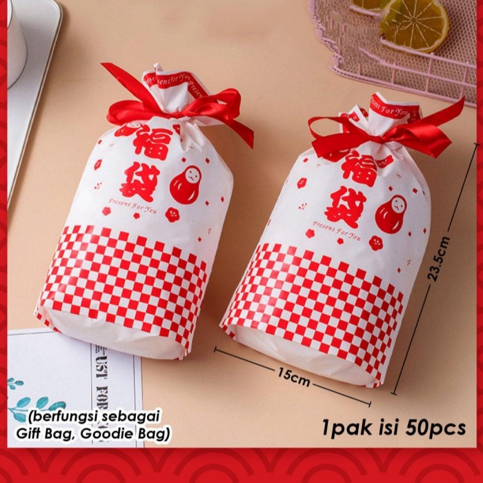 

✨ BISA COD ✨ Cookies / Candy Bag CNY Imlek #4 Kotak Merah Putih Model Serut - 50pcs