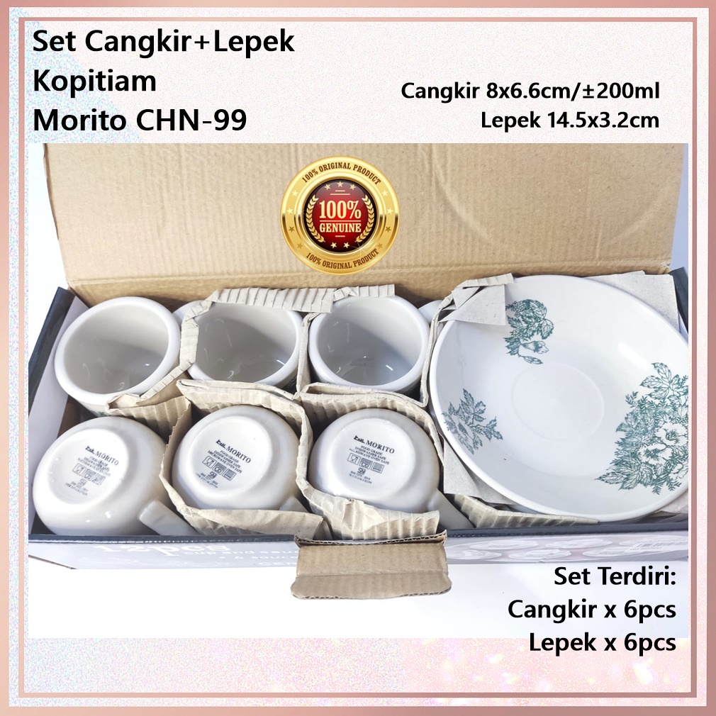 [Set 12pcs] Set Cangkir+Lepek Keramik Kopitiam MORITO CHN-99