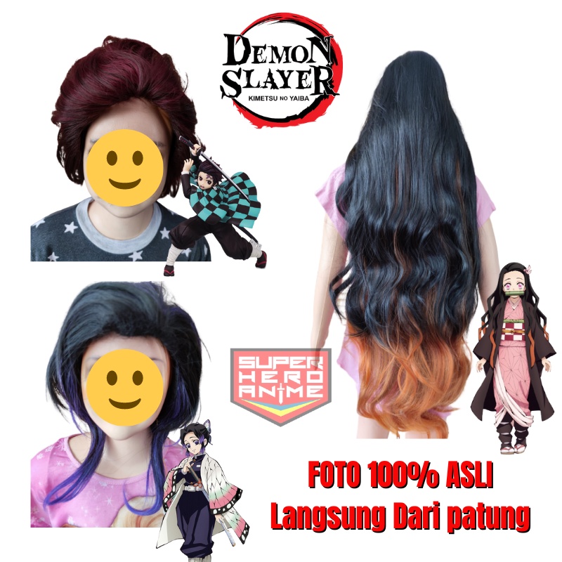 Wig Cosplay Anime Tanjirou Nezuko Shinobu Rambut Palsu Anak Dewasa Demon Slayer Kimetsu No Yaiba Import