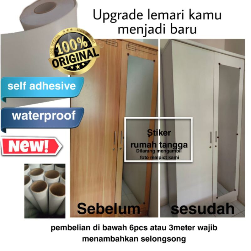 [KEKINIAN] Sticker furniture lemari meja Motif polos putih bahan doff,glossy dan serat kayu