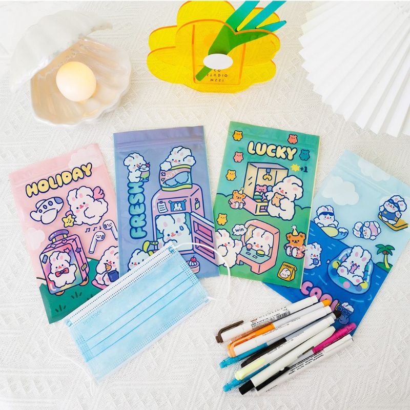kantong masker traveling ziplock motif karakter lucu zipper