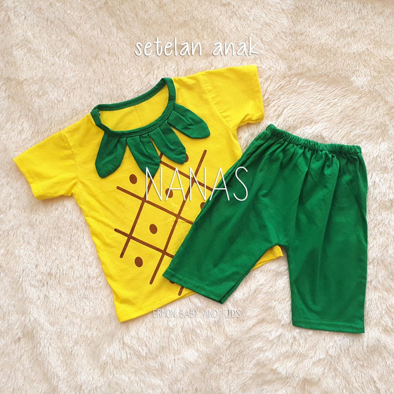 baju anak setelan anak baju bayi cowo cewe karakter buah nanas lucu