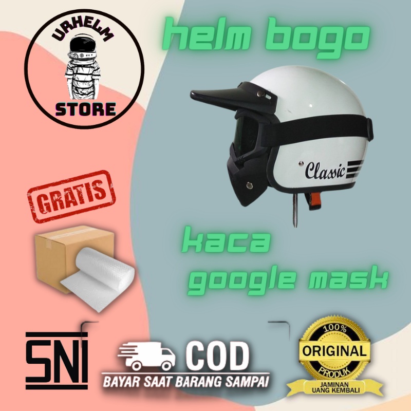 Helm Klx Crf Motocross Trail Retro Bogo Kacamata Gogglemask Sni Vespa Klasik Original Jadul UR04