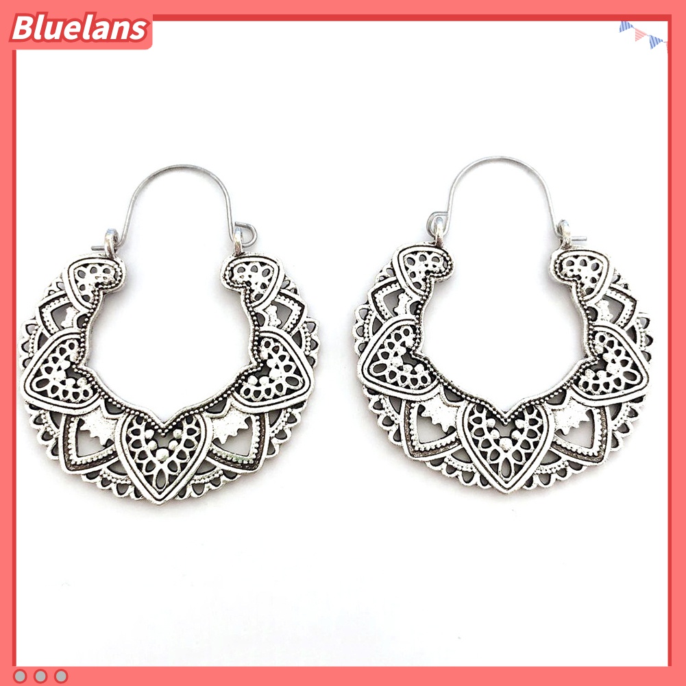 Anting Hoop Menjuntai Desain Bunga Mandala Hollow Out Gaya Gypsy Tribal Untuk Wanita