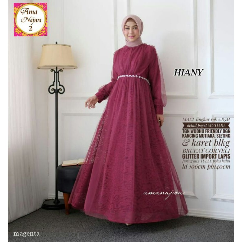 Gamis Pesta LD 106 Hiany Dress By Ama Najwa 2 Brukat Corneli Furing Mix Tille Halus