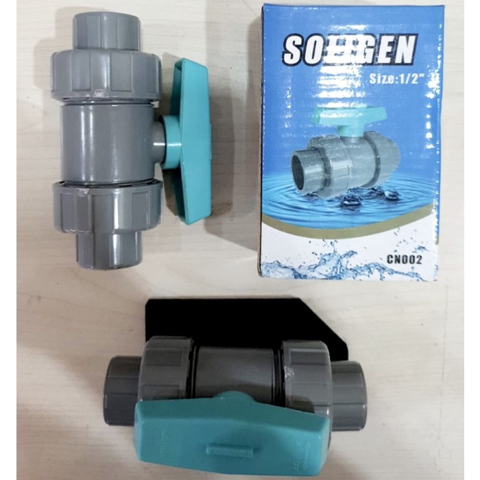 Stop Kran Keran Ball Valve PVC Plastik Polos Water Mur SOLIGEN 1/2 Inc