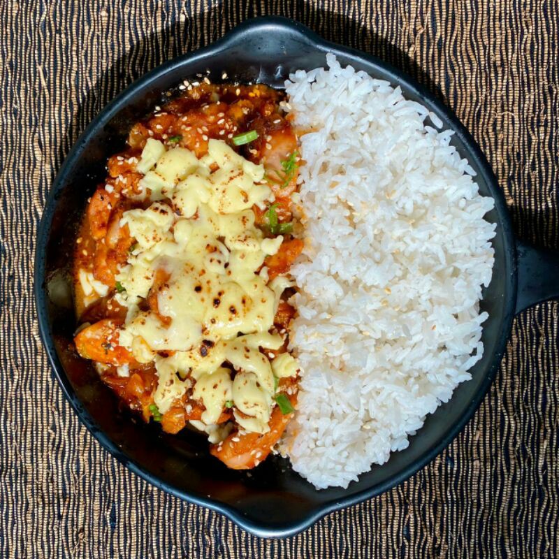 

chicken buldak with mozzarella and rice
