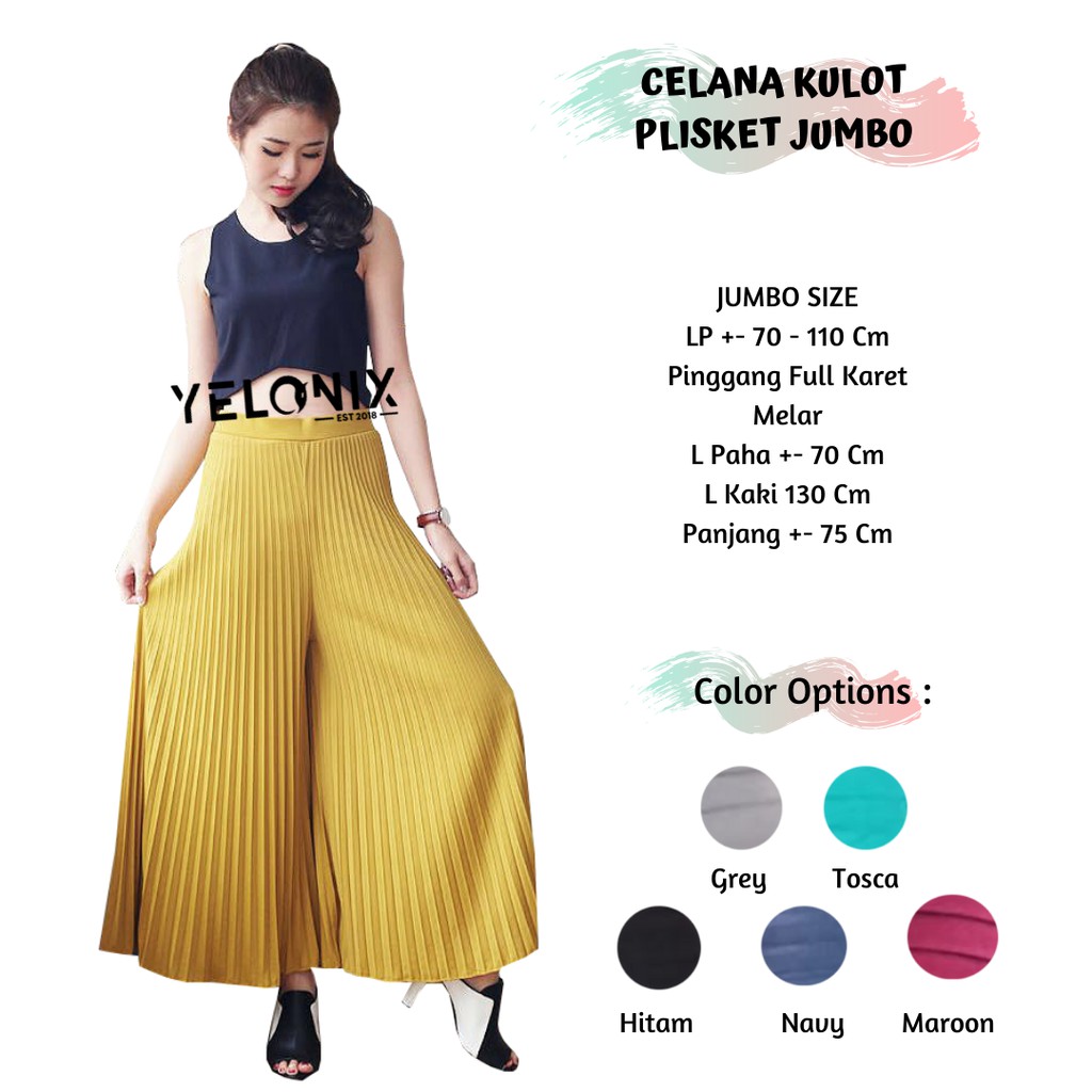 YELONIX CELANA  KULOT  PLISKET JUMBO MAYUNG FLARE 