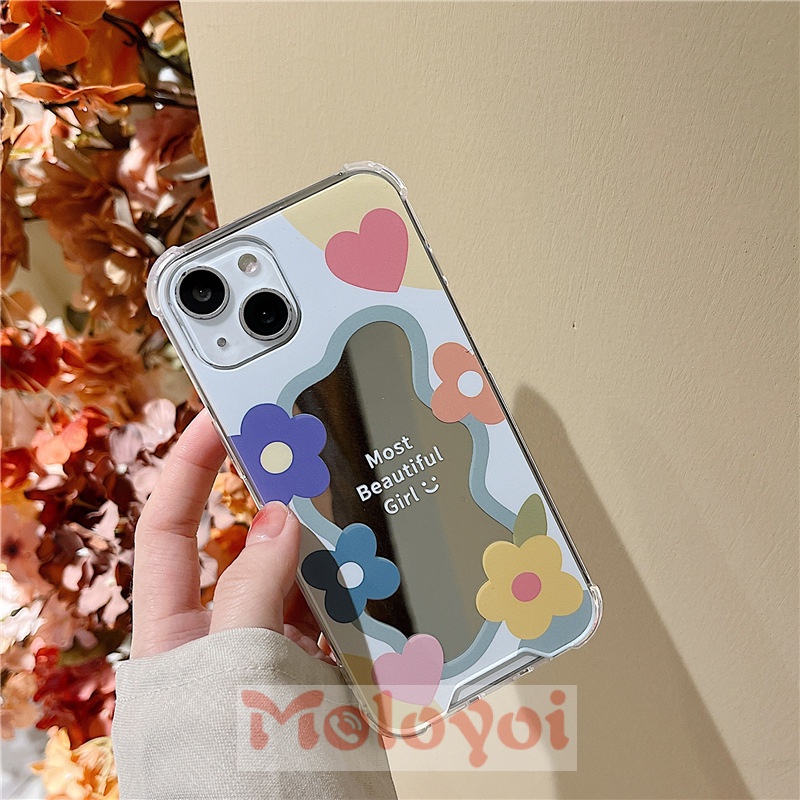 Soft Case Tpu Motif Bunga Aksen Cermin Untuk IPhone 11 XR X 7Plus 8Plus XS Max 13 12 11 Pro Max 7 8 SE 2020