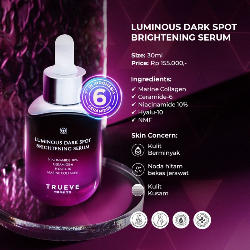 Trueve Luminous Dark Spot Brightening Serum, Acne serum, BHA Aha Serum, Niacinemide 10% serum ,Toner, Moisturizer