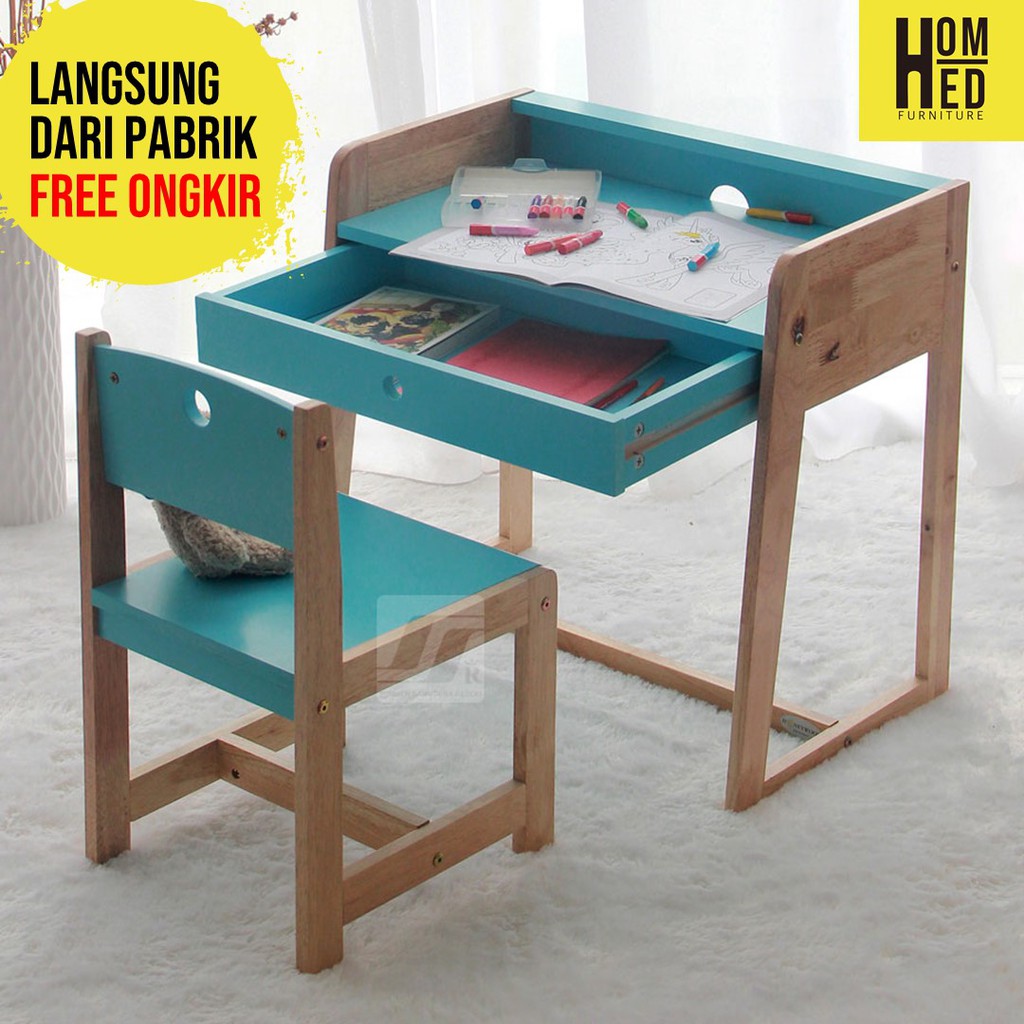 MEJA BELAJAR ANAK - MEJA BELAJAR MINIMALIS - MEJA BELAJAR KAYU - MEJA BELAJAR BIRU - HOMNED