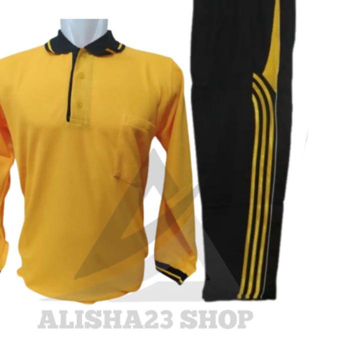 SETELAN TRAINING KAOS BERKERAH LENGAN PANJANG SATU SET PAKAIAN OLAHRAGA PRIA/WANITA BAJU BERKERAH TA