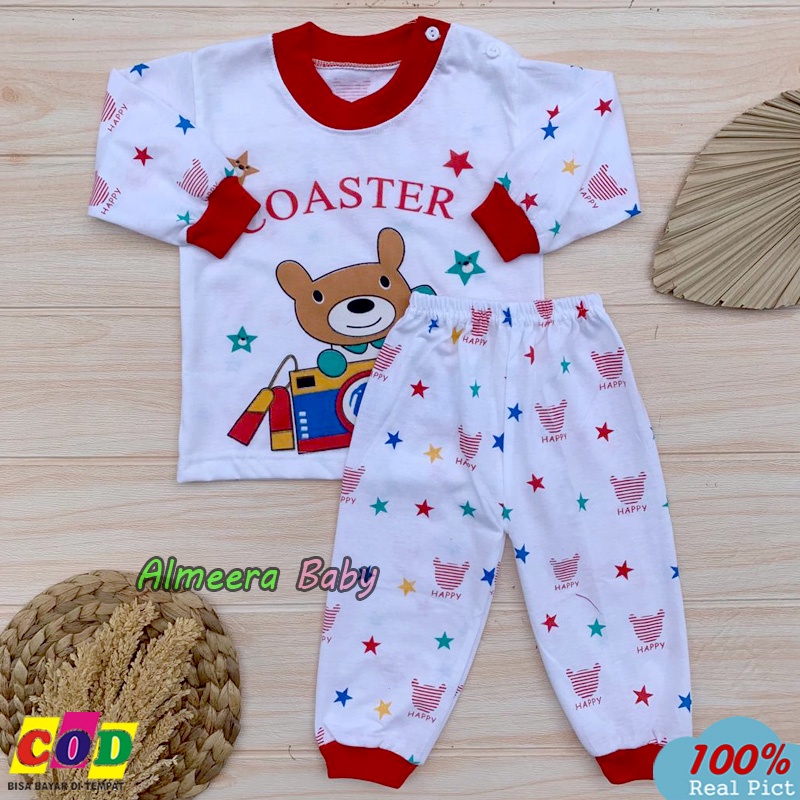 Setelan Baju Bayi Setelan Piyama Bayi Lengan Panjang Kancing Bahu Usia 3-12 Bulan Almeera Baby And Kids