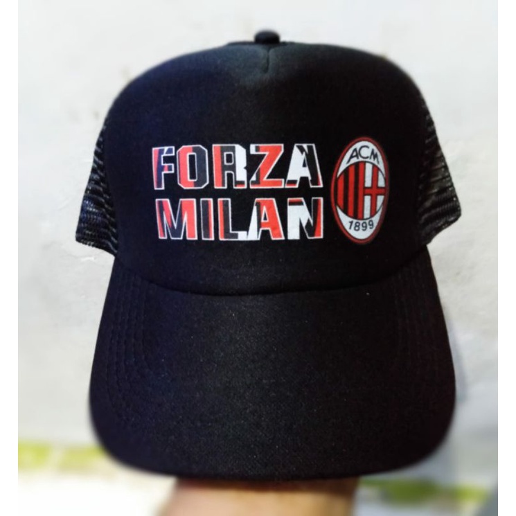 Topi trucker sablon DTF klub bola Italia/ topi trucker jaring distro Forza milan