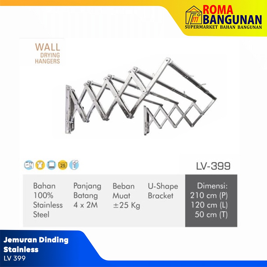 Liveo Jemuran Dinding Stainless Jemuran Baju LV-399 LV399 LV 399