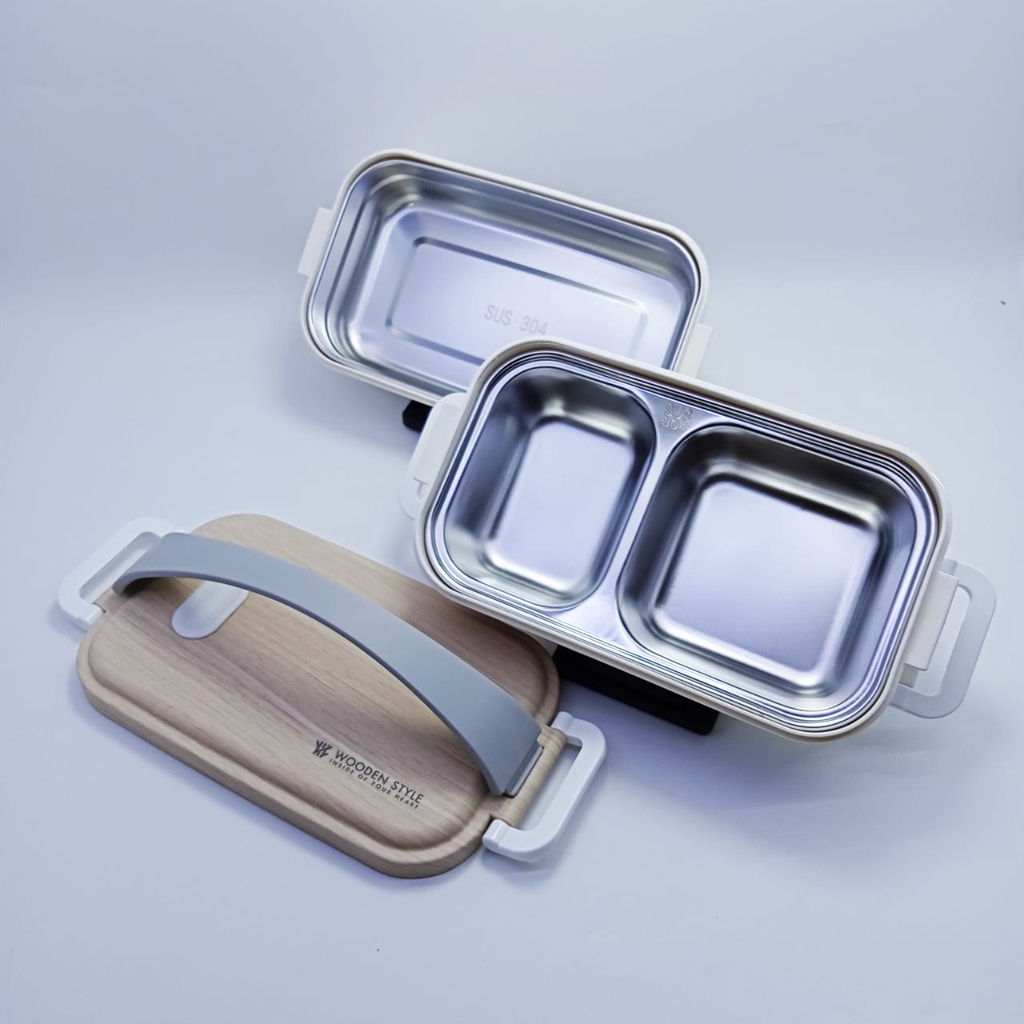 [WS] Lunchbox Minimalis / motif kayu 2 Layer Double