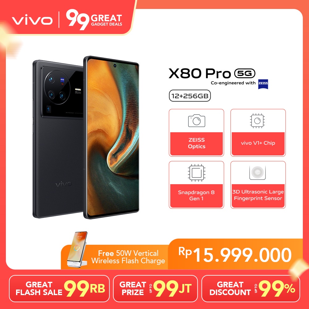 [NEW LAUNCH] vivo X80 Pro (12/256) - ZEISS Optics, vivo V1+ Chip, Snapdragon 8 Gen1, RAM 12GB, ROM 2