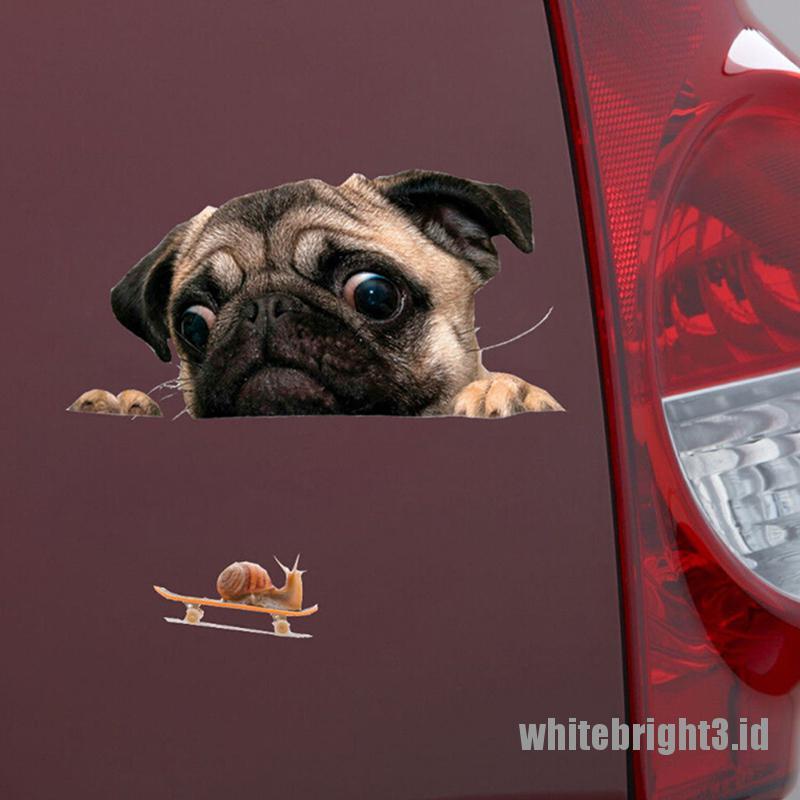 Stiker Anjing Pug 3D Lucu Warna Putih Untuk Laptop / Jendela Mobil