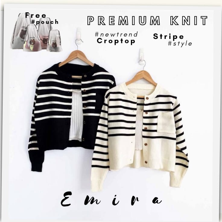 EMIRA CARDIGAN OUTER BUMI WANITA crop cardigan rajut wanita stripe gaya korea outer rajut sweater ga