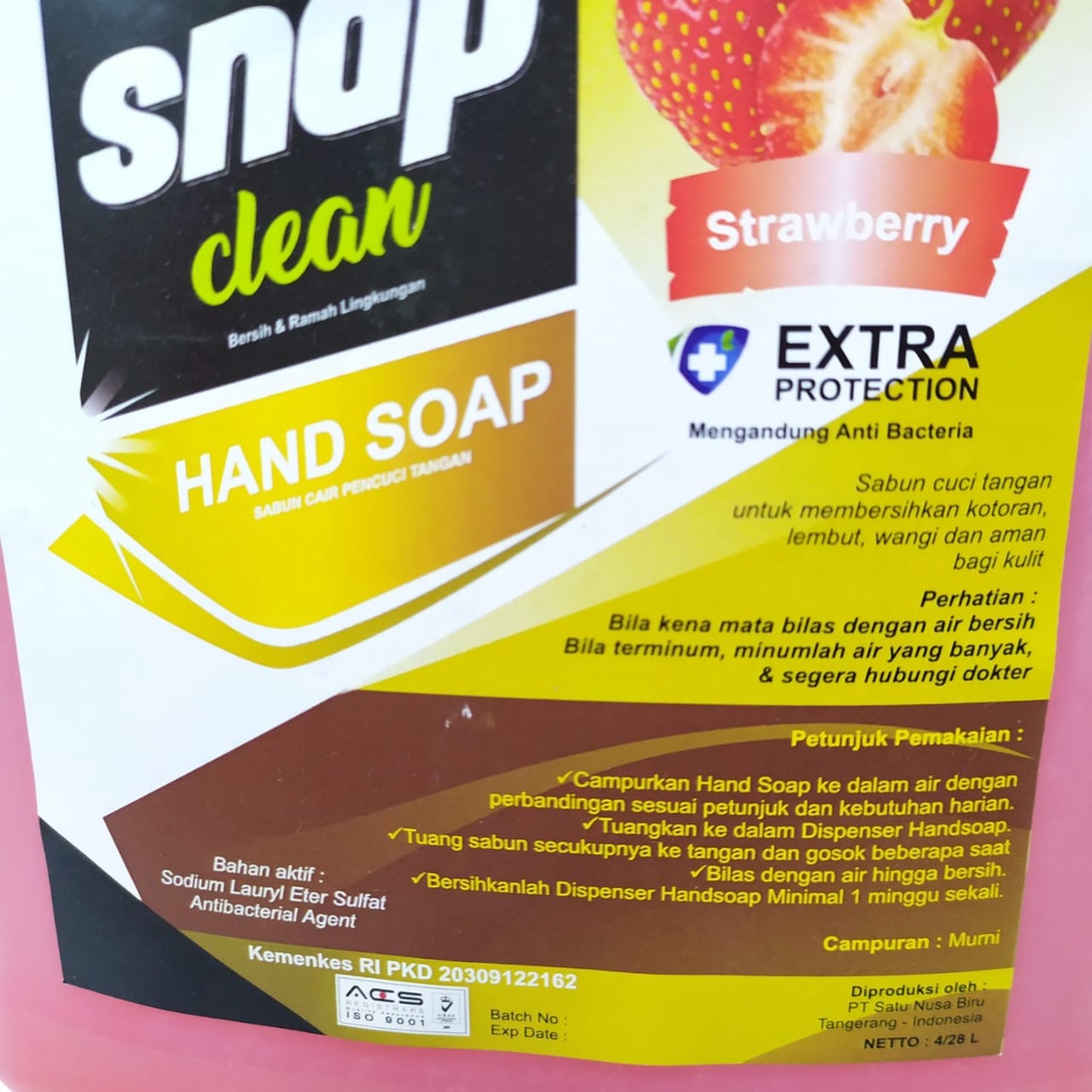 Sabun Cuci Tangan Snap Clean 4 Liter Hand Soap Handwash Snap Clean