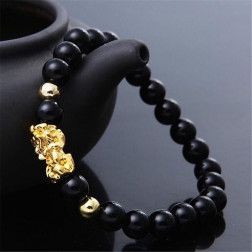 [Bayar di Tempat] GELANG PRIA WANITA BATU BLACK ONYX ASLI NATURAL KOMBINASI PIXIU