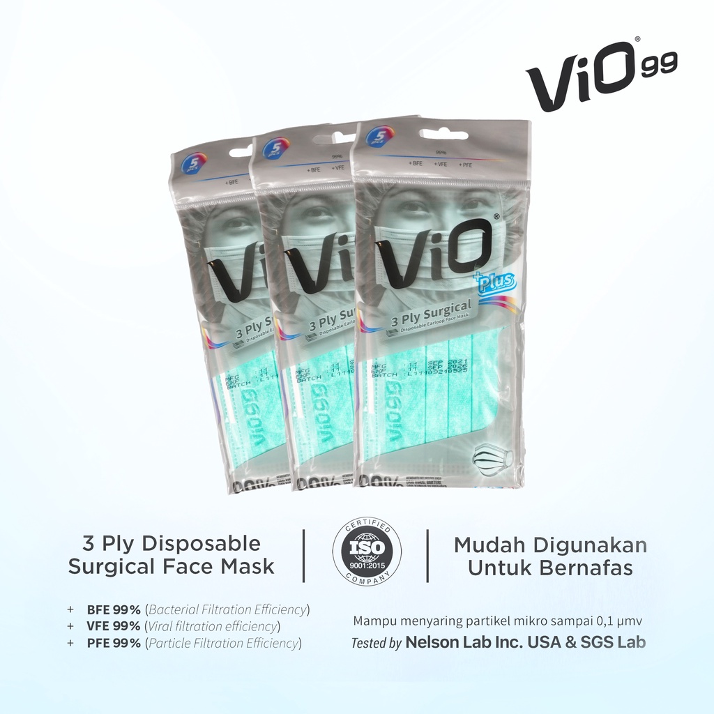 Vio - Mask '5S 3 Ply Earloop Masker Medis bfe, vfe dan pfe 99%