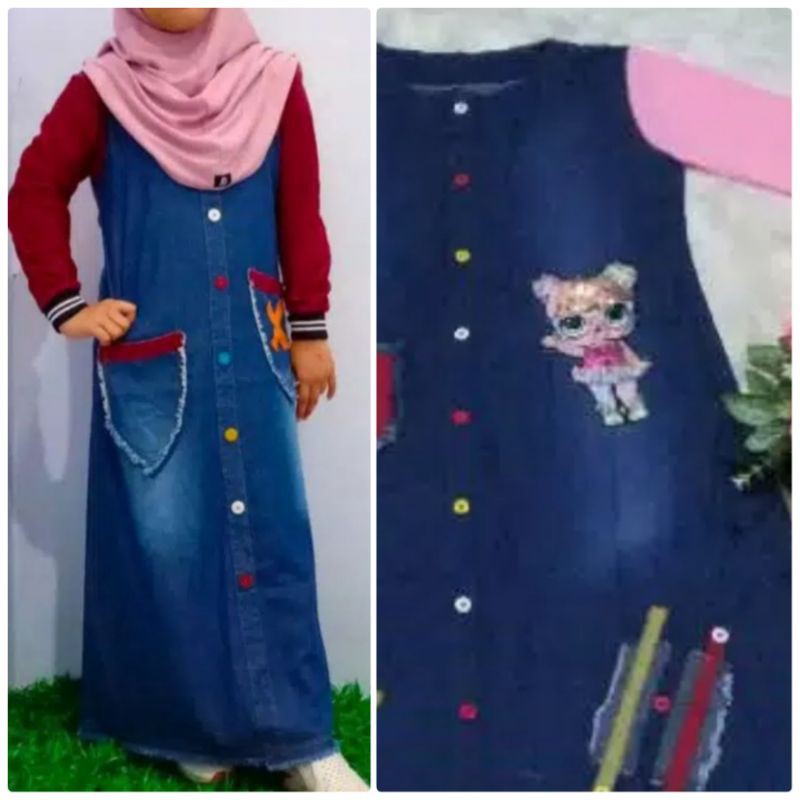 Gamis Jeans Anak LED LOL 3-13 Thn / Lampu LED Bisa Menyala