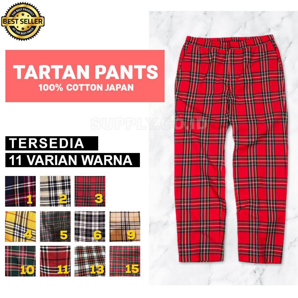Celana tartan motif stripe kotak kotak bahan cotton japang flanel tartan pants wanita dan pria