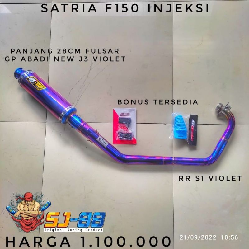 Knalpot Full System SJ88 RR S1 Satria FU Injeksi – Header Violet + Silincer Racing Suara Padat Adem
