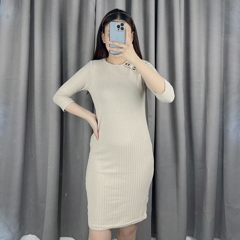 Dress bodycon button side | dress knite bodycon