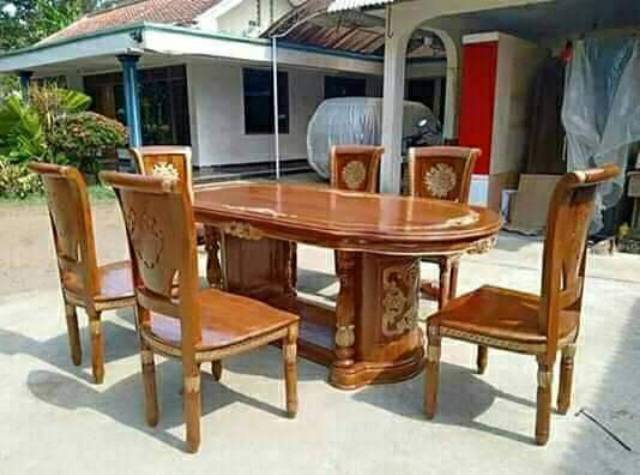 set meja makan kursi 6 mebel meubel furniture asli jepara murah modern terbaru terkini