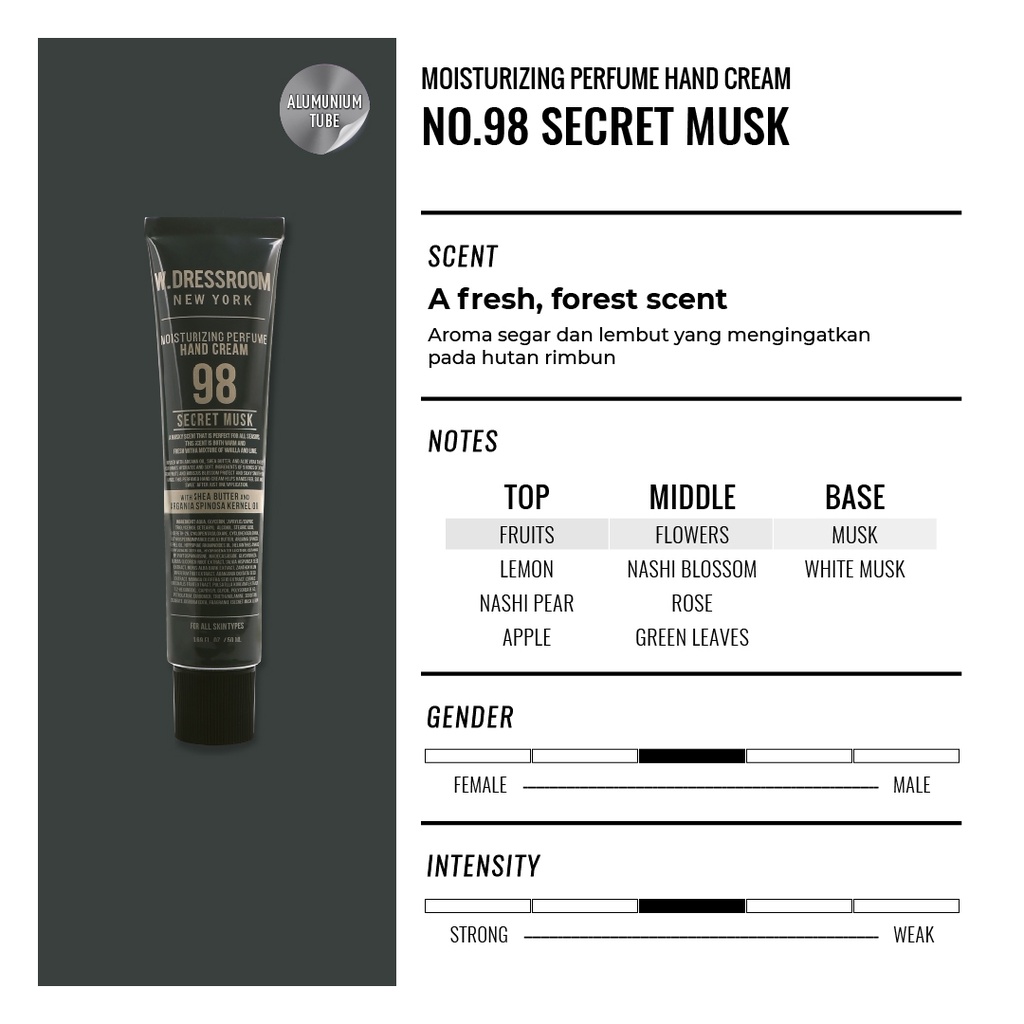 RADYSA - W.DRESROOM Hand Cream No. 98 Secret Musk (50ml) - Perfumed Lotion - Korea BTS favorit