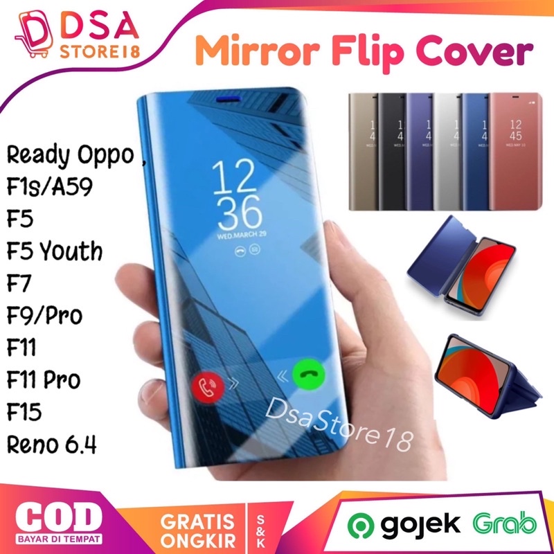 Case Clear View Oppo F1s F9 F5 Youth F7 F11 Pro F15 Reno 6.4 Flip Mirror Casing Standing Cover