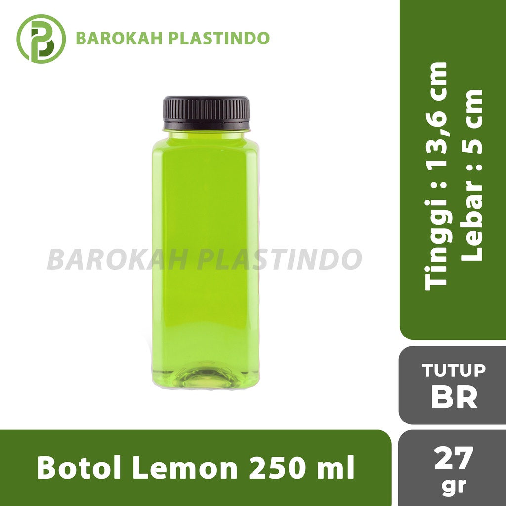 Botol Lemon 250 ml / Botol Plastik 250 ml / Botol Kotak 250 ml / Botol 250 ml Tutup Lebar