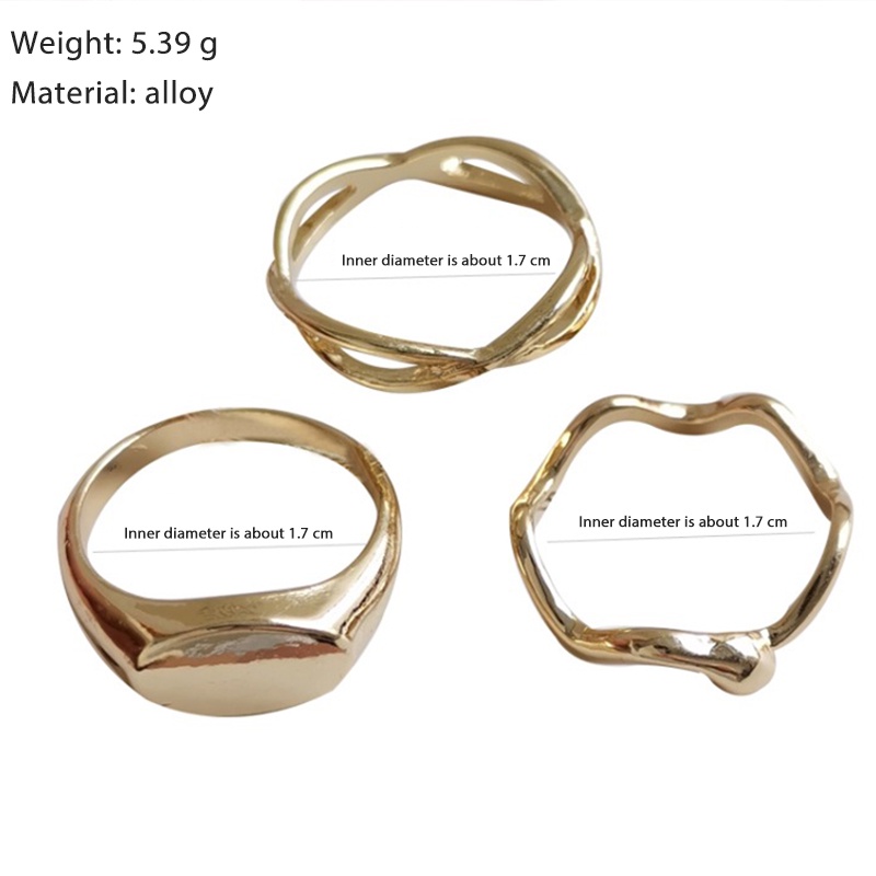 3 Pcs/set Cincin Terbuka Wanita Korea Anti Karat Dan Luntur Jari Telunjuk Desain Geometri Asimetris Untuk Retro Fashion Murah