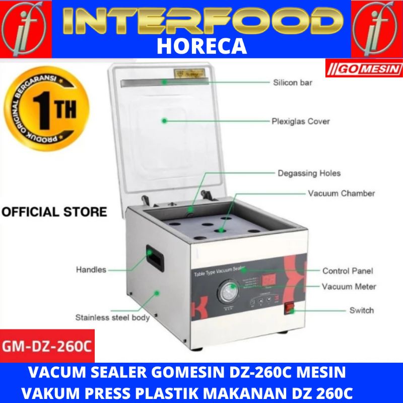 VACUM SEALER GOMESIN DZ-260C MESIN VAKUM PRESS PLASTIK MAKANAN DZ 260C