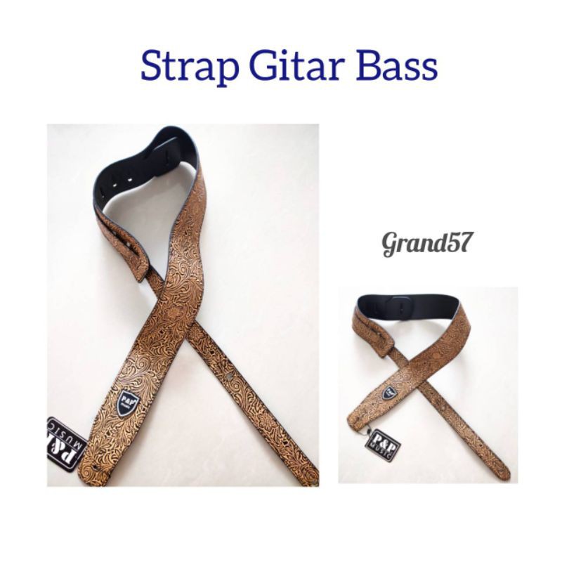 Strap gitar bass kulit motif soft brown coklat pu leather