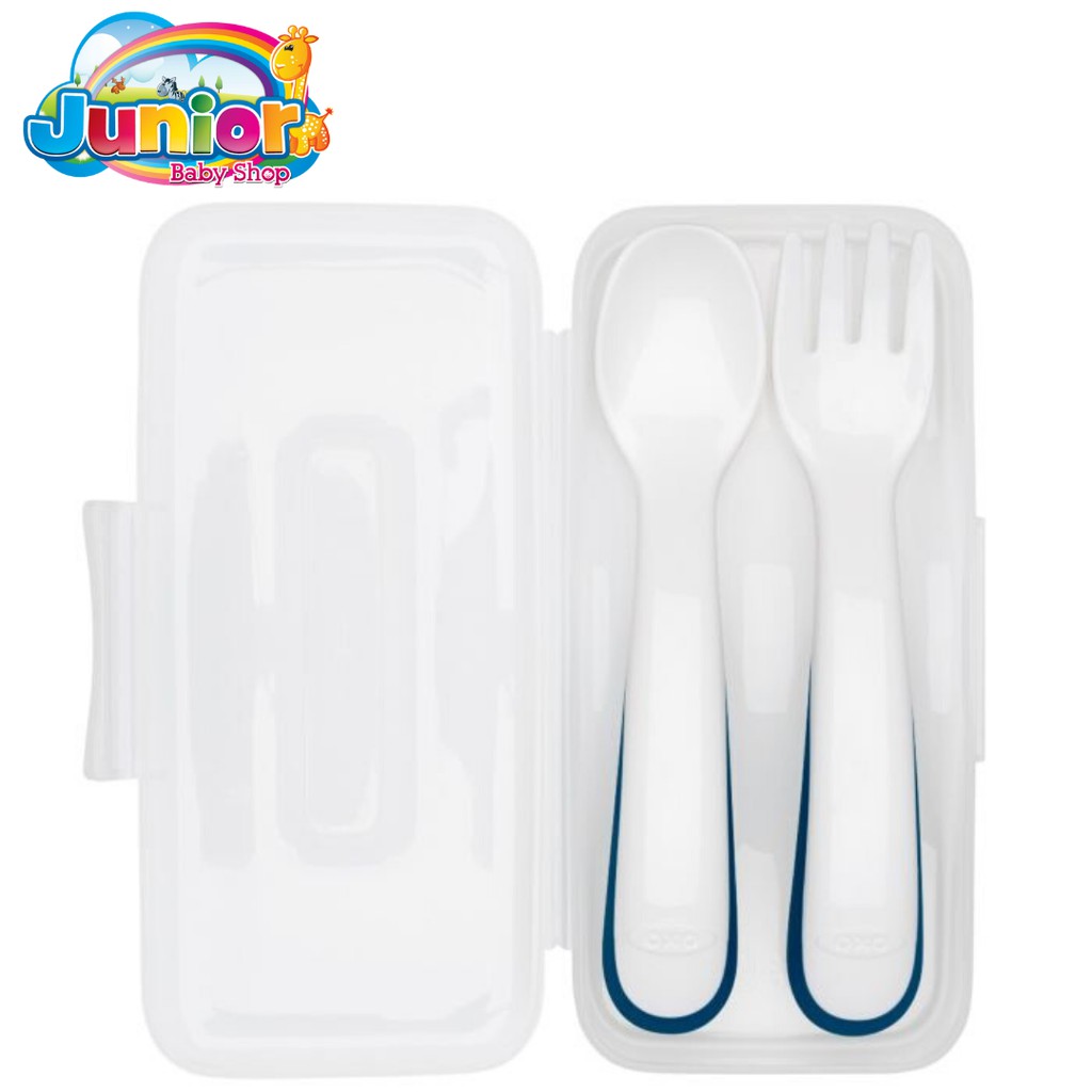 OXO TOT On The Go Plastic Fork &amp; Spoon Set With Travel Case