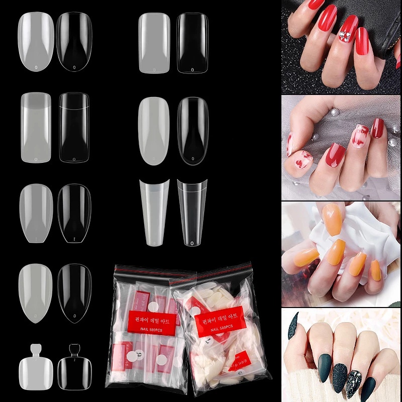 500pcs / Set Kuku Palsu Akrilik Full Cover 10 Ukuran Untuk Nail Art Diy