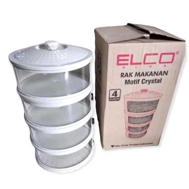 Tudung Saji Kristal 4 Tingkat ELCO || Penutup makanan tahan panas susun 4 Putih ELCO