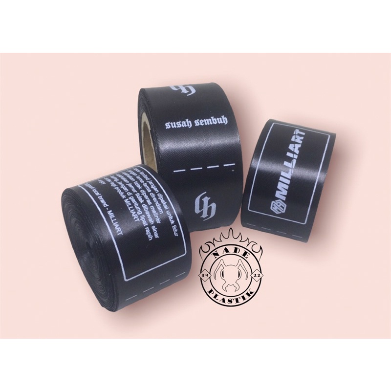 

pola label satin, pita satin, pita kado, pita hampers