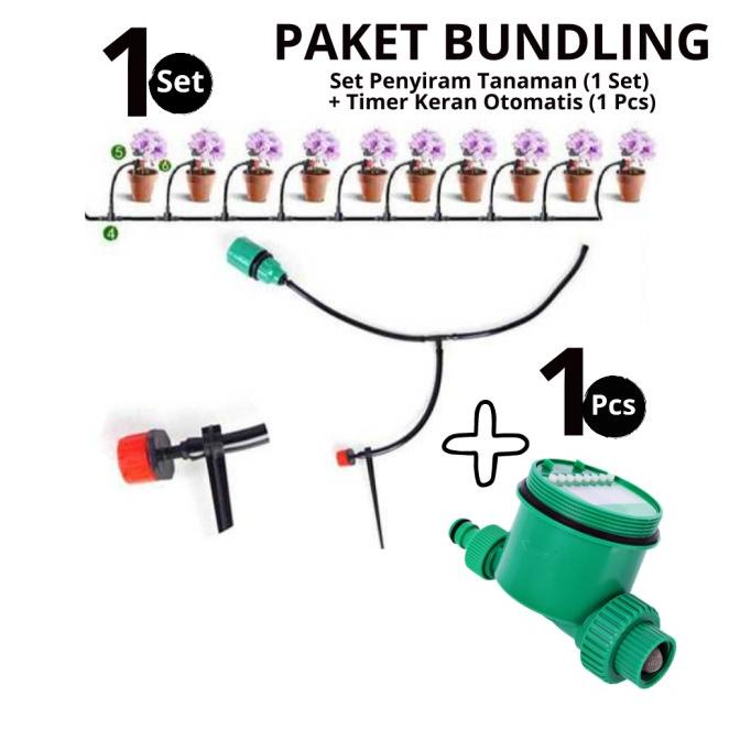 Bundling Set Penyiram Tanaman & Timer Keran Air Digital Otomatis LCD