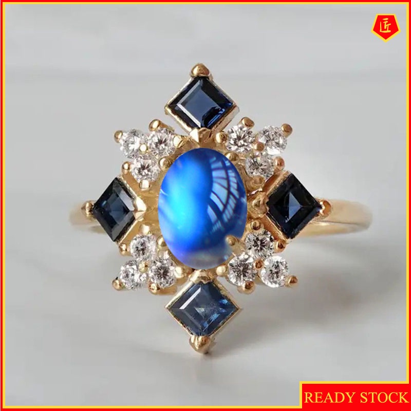 [Ready Stock]Fashion Personality Inlaid Moonstone Gold Ring