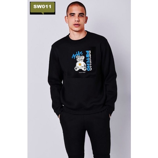 SWEATER CREWNECK PSYCHO BLACK PRIA WANITA