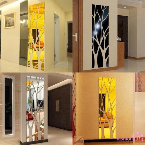 . IH-3D Pohon Pola Cermin Stiker Dinding Akrilik Stiker Yang Dapat Dilepas Hall Seni Rumah