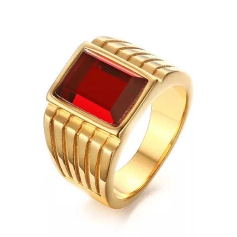 Cincin Red Rubi Ruby Merah Cubic Zirconia Gold Titanium Original Anti Luntur dan Karat