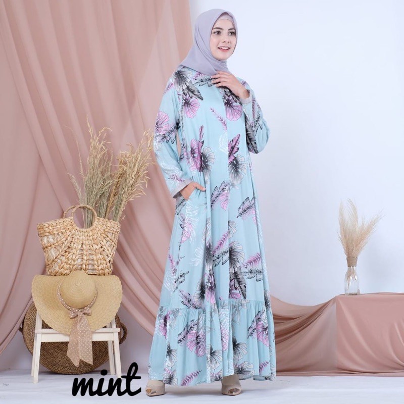 gamis rayon rampel ld 106 dan 116 cm eliva
